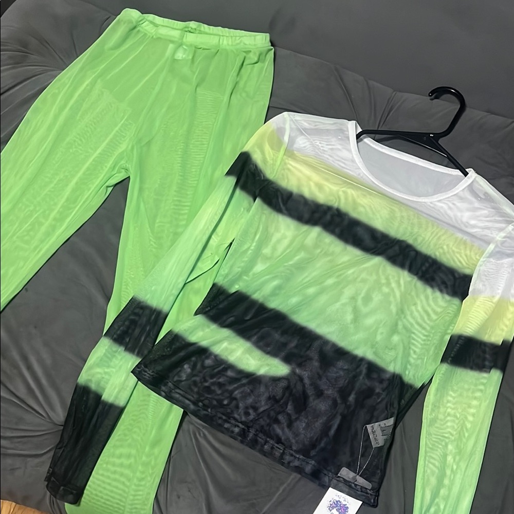 Vibrant Green and Black Striped Set